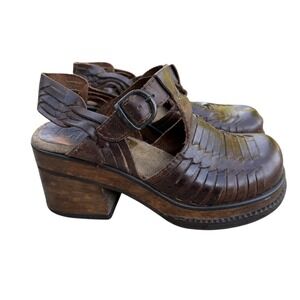 MIA Vintage Y2K Brown Leather Woven Fisherman Platform Sandals Chunky Heel 7M